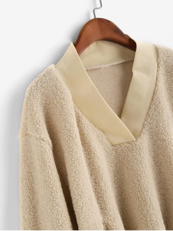 Pocket V Neck Drop Shoulder Fluffy Teddy Sweatshirt - INS | Online Fashion Free Shipping Clothing, Dresses, Tops, Shoes