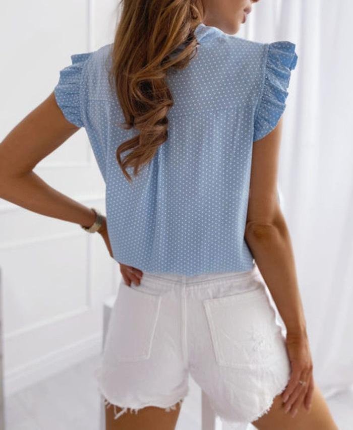 Polka Dot Bow Tie Collar Sleeveless Shirt - Blouses - INS | Online Fashion Free Shipping Clothing, Dresses, Tops, Shoes - 2XL - 30/03/2021 - Blouses