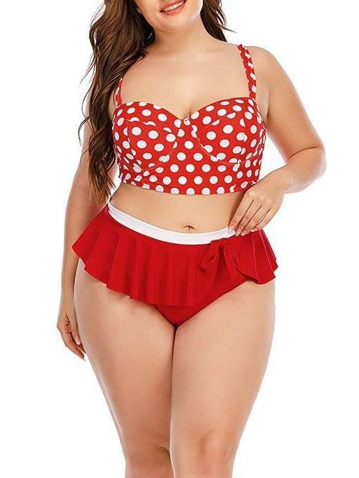 Polka Dot Gathered High-waisted Retro Two-piece Swimsuit - Plus Swimsuits - INS | Online Fashion Free Shipping Clothing, Dresses, Tops, Shoes - 22/04/2021 - 2204V3 - Color_Red