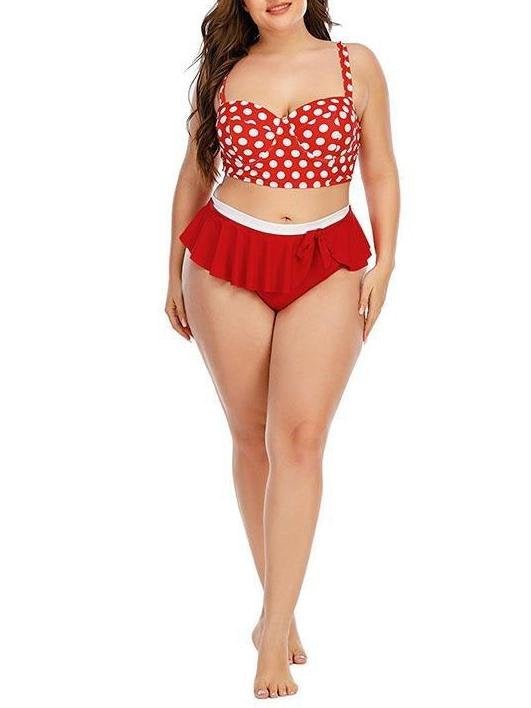 Polka Dot Gathered High-waisted Retro Two-piece Swimsuit - Plus Swimsuits - INS | Online Fashion Free Shipping Clothing, Dresses, Tops, Shoes - 22/04/2021 - 2204V3 - Color_Red