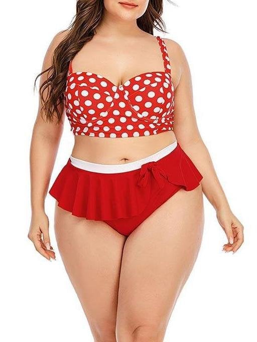 Polka Dot Gathered High-waisted Retro Two-piece Swimsuit - Plus Swimsuits - INS | Online Fashion Free Shipping Clothing, Dresses, Tops, Shoes - 22/04/2021 - 2204V3 - Color_Red