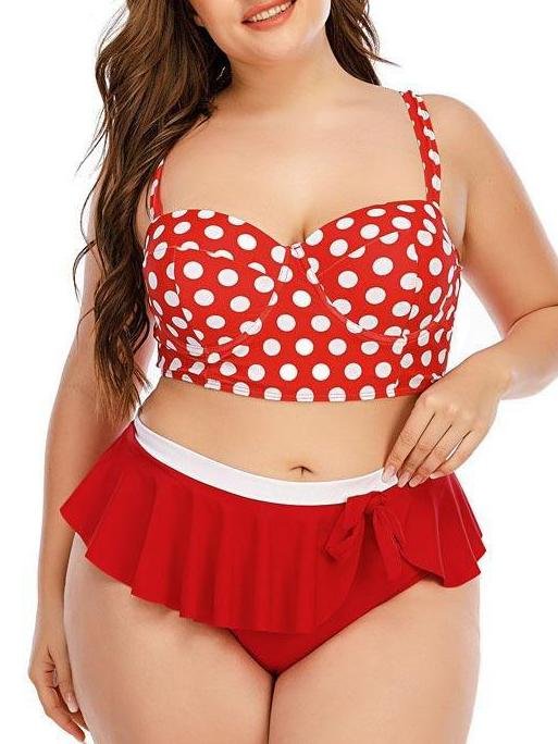Polka Dot Gathered High-waisted Retro Two-piece Swimsuit - Plus Swimsuits - INS | Online Fashion Free Shipping Clothing, Dresses, Tops, Shoes - 22/04/2021 - 2204V3 - Color_Red