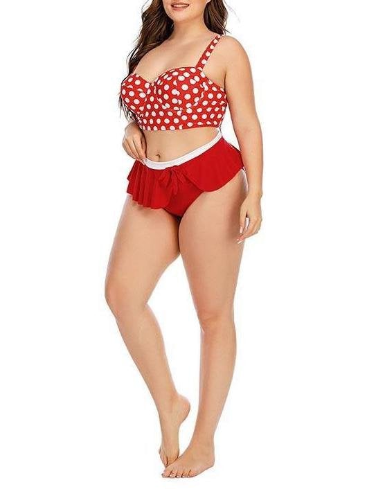 Polka Dot Gathered High-waisted Retro Two-piece Swimsuit - Plus Swimsuits - INS | Online Fashion Free Shipping Clothing, Dresses, Tops, Shoes - 22/04/2021 - 2204V3 - Color_Red