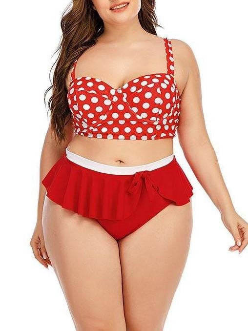 Polka Dot Gathered High-waisted Retro Two-piece Swimsuit - Plus Swimsuits - INS | Online Fashion Free Shipping Clothing, Dresses, Tops, Shoes - 22/04/2021 - 2204V3 - Color_Red