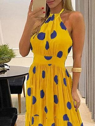 Polka Dot Halterneck Sleeveless Tunic Dress - Maxi Dresses - INS | Online Fashion Free Shipping Clothing, Dresses, Tops, Shoes - 08/06/2021 - Category_Maxi Dresses - Color_Black