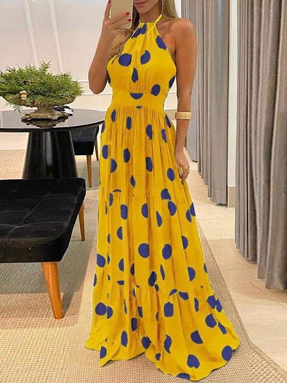 Polka Dot Halterneck Sleeveless Tunic Dress - Maxi Dresses - INS | Online Fashion Free Shipping Clothing, Dresses, Tops, Shoes - 08/06/2021 - Category_Maxi Dresses - Color_Black
