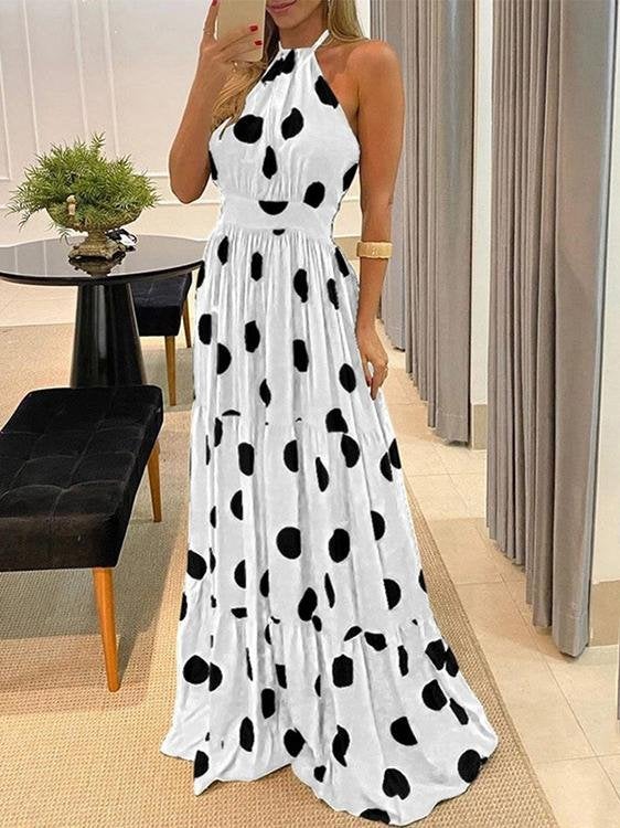 Polka Dot Halterneck Sleeveless Tunic Dress - Maxi Dresses - INS | Online Fashion Free Shipping Clothing, Dresses, Tops, Shoes - 08/06/2021 - Category_Maxi Dresses - Color_Black