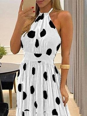Polka Dot Halterneck Sleeveless Tunic Dress - Maxi Dresses - INS | Online Fashion Free Shipping Clothing, Dresses, Tops, Shoes - 08/06/2021 - Category_Maxi Dresses - Color_Black