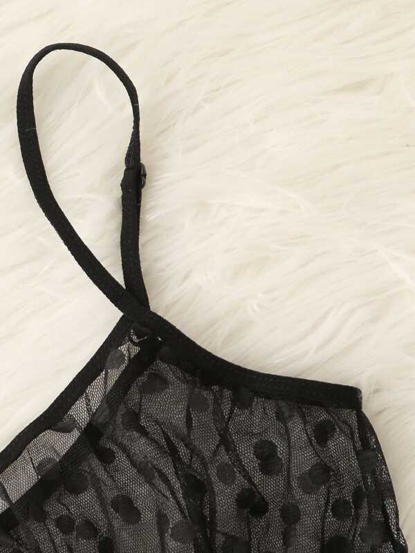 Polka Dot Mesh Frill Trim Lingerie Set - INS | Online Fashion Free Shipping Clothing, Dresses, Tops, Shoes