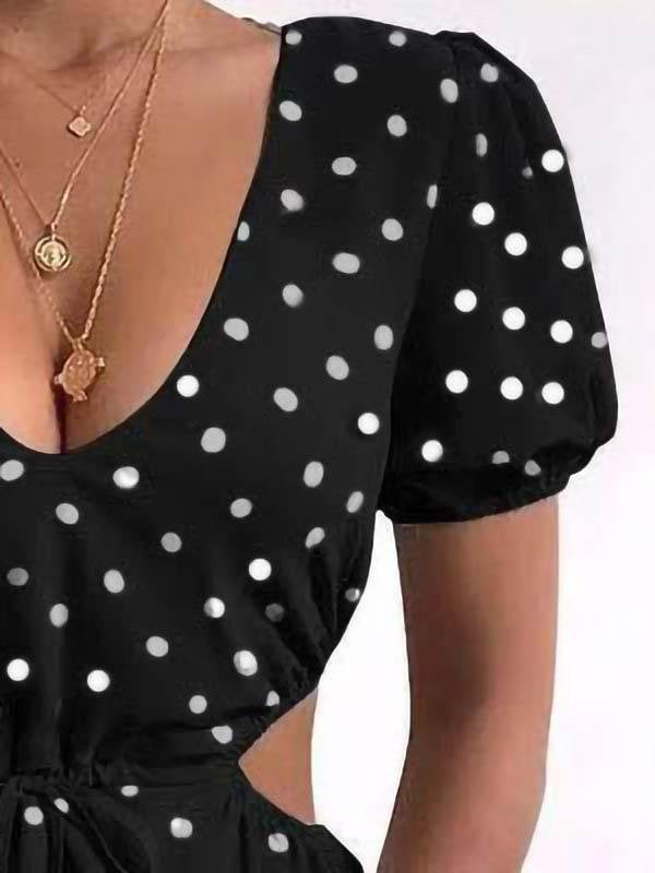Polka Dot Print Hollow Waist Dress - Mini Dresses - INS | Online Fashion Free Shipping Clothing, Dresses, Tops, Shoes - 09/06/2021 - Color_Black - Color_Blue