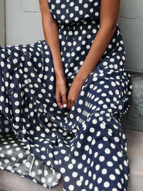 Polka Dot Print Round Neck Casual Dress - Maxi Dresses - INS | Online Fashion Free Shipping Clothing, Dresses, Tops, Shoes - 11/06/2021 - Category_Maxi Dresses - Color_Black