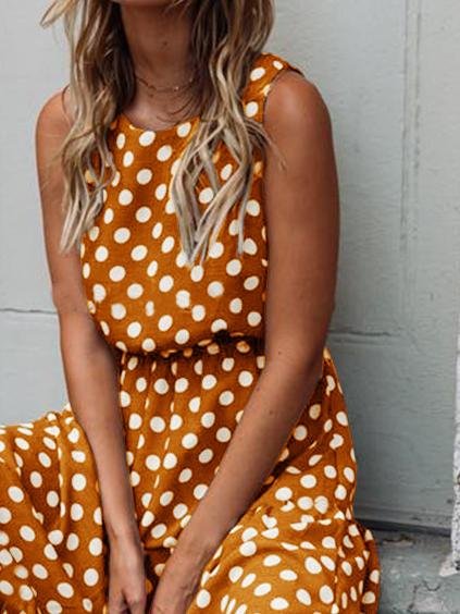 Polka Dot Print Round Neck Casual Dress - Maxi Dresses - INS | Online Fashion Free Shipping Clothing, Dresses, Tops, Shoes - 11/06/2021 - Category_Maxi Dresses - Color_Black