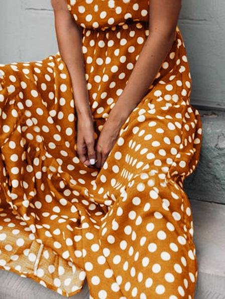Polka Dot Print Round Neck Casual Dress - Maxi Dresses - INS | Online Fashion Free Shipping Clothing, Dresses, Tops, Shoes - 11/06/2021 - Category_Maxi Dresses - Color_Black