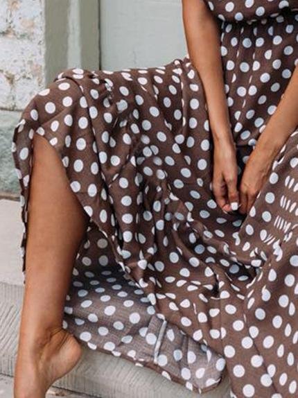 Polka Dot Print Round Neck Casual Dress - Maxi Dresses - INS | Online Fashion Free Shipping Clothing, Dresses, Tops, Shoes - 11/06/2021 - Category_Maxi Dresses - Color_Black