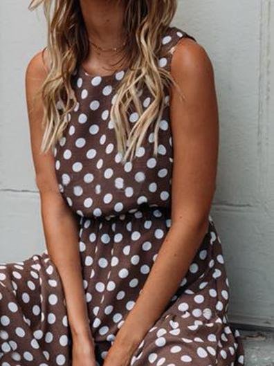 Polka Dot Print Round Neck Casual Dress - Maxi Dresses - INS | Online Fashion Free Shipping Clothing, Dresses, Tops, Shoes - 11/06/2021 - Category_Maxi Dresses - Color_Black