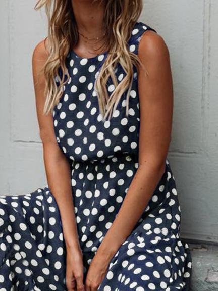 Polka Dot Print Round Neck Casual Dress - Maxi Dresses - INS | Online Fashion Free Shipping Clothing, Dresses, Tops, Shoes - 11/06/2021 - Category_Maxi Dresses - Color_Black