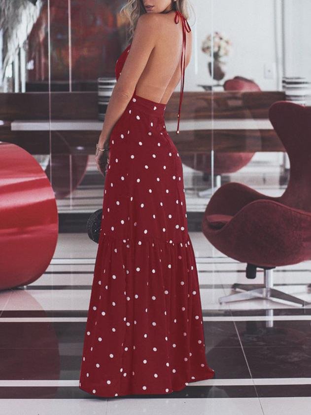 Polka Dot Print Ruffled Belt Dress - Maxi Dresses - INS | Online Fashion Free Shipping Clothing, Dresses, Tops, Shoes - 03/07/2021 - 20-30 - color-black