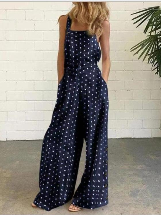 Polka Dot Printed Buttons Sleeveless Loose Suspenders Jumpsuit - Jumpsuits & Rompers - INS | Online Fashion Free Shipping Clothing, Dresses, Tops, Shoes - 15/07/2021 - 20-30 - Bottoms