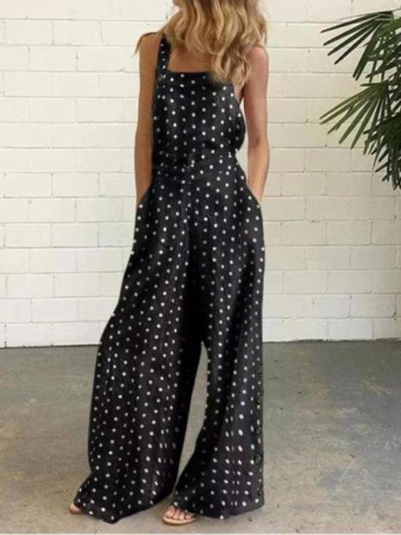 Polka Dot Printed Buttons Sleeveless Loose Suspenders Jumpsuit - Jumpsuits & Rompers - INS | Online Fashion Free Shipping Clothing, Dresses, Tops, Shoes - 15/07/2021 - 20-30 - Bottoms