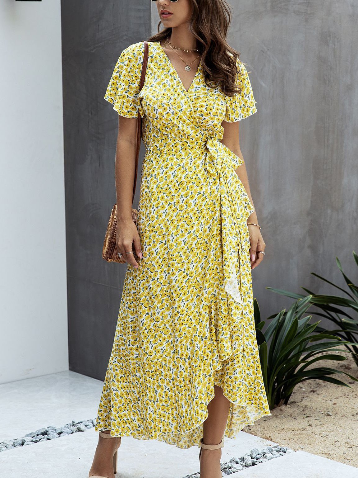 Polka-dot V-neck Ruffled Short-sleeved Princess Dress - Maxi Dresses - INS | Online Fashion Free Shipping Clothing, Dresses, Tops, Shoes - 20-30 - 23/07/2021 - color-black