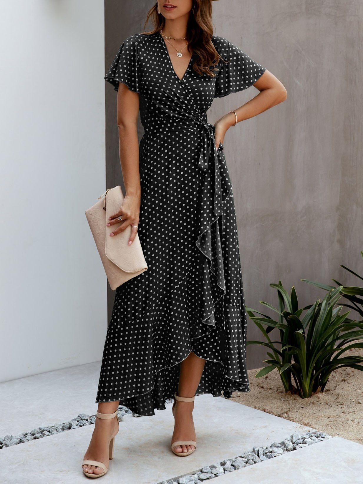 Polka-dot V-neck Ruffled Short-sleeved Princess Dress - Maxi Dresses - INS | Online Fashion Free Shipping Clothing, Dresses, Tops, Shoes - 20-30 - 23/07/2021 - color-black