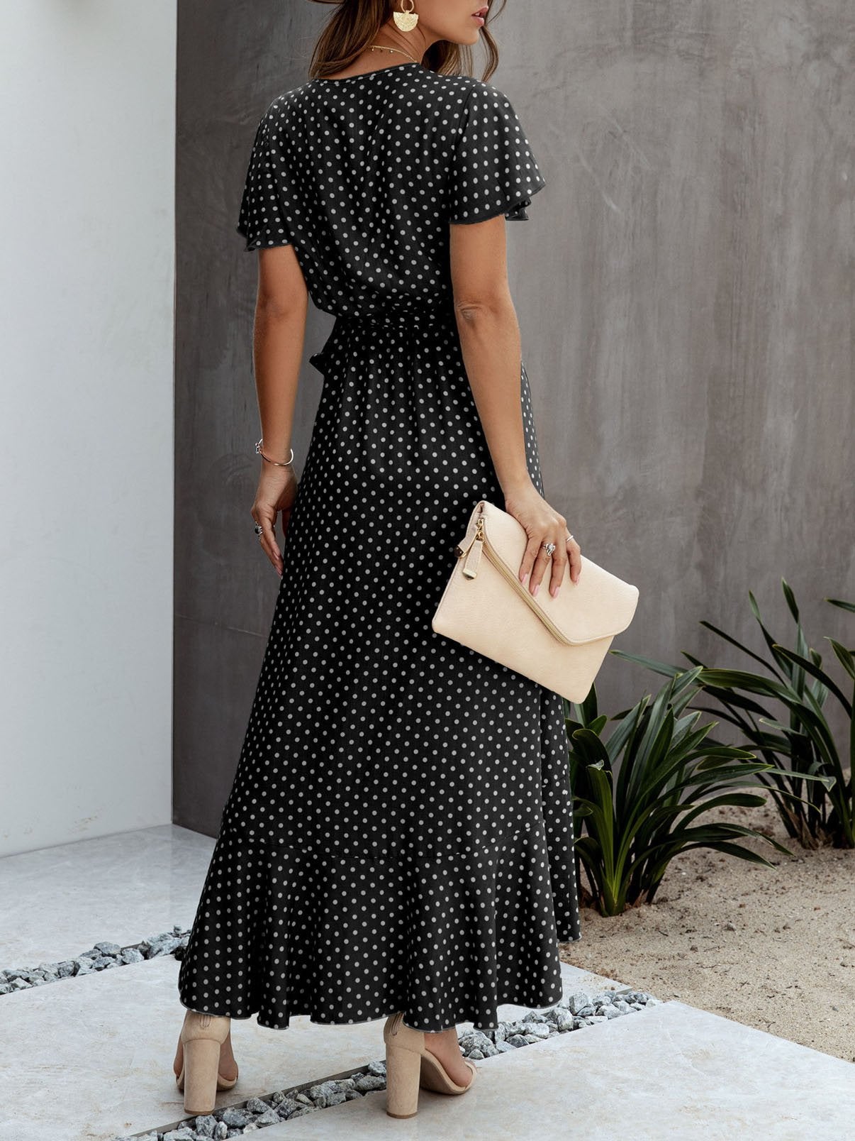 Polka-dot V-neck Ruffled Short-sleeved Princess Dress - Maxi Dresses - INS | Online Fashion Free Shipping Clothing, Dresses, Tops, Shoes - 20-30 - 23/07/2021 - color-black