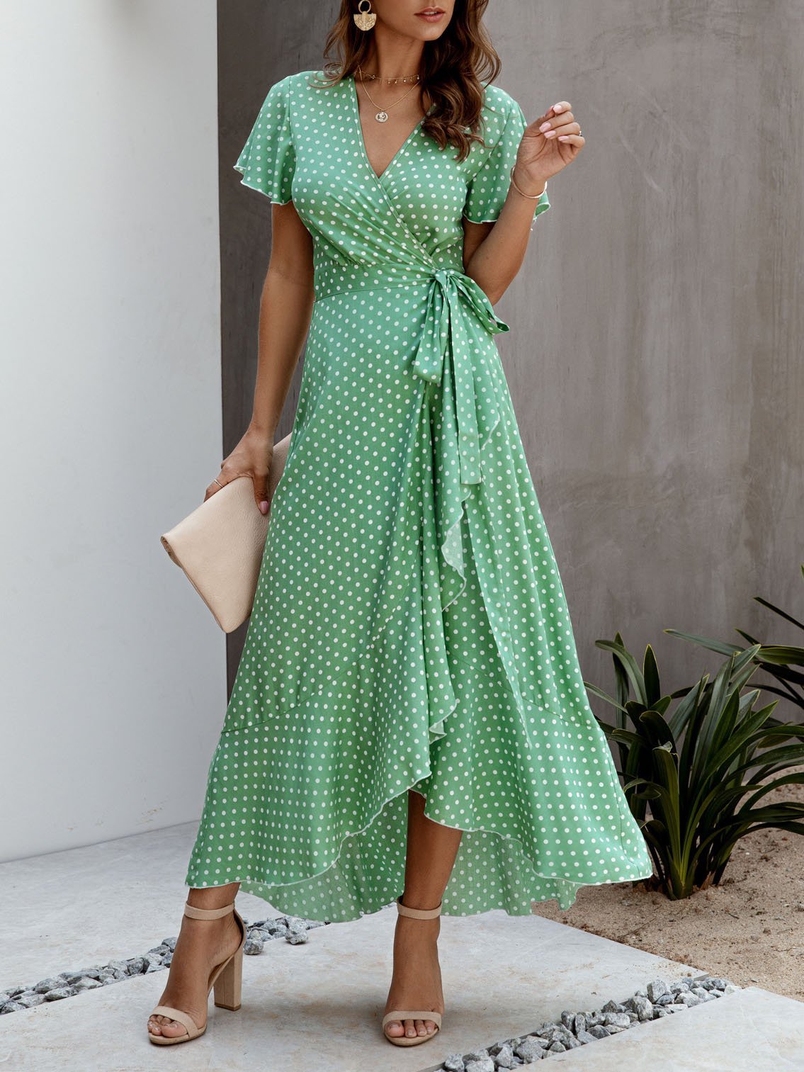 Polka-dot V-neck Ruffled Short-sleeved Princess Dress - Maxi Dresses - INS | Online Fashion Free Shipping Clothing, Dresses, Tops, Shoes - 20-30 - 23/07/2021 - color-black