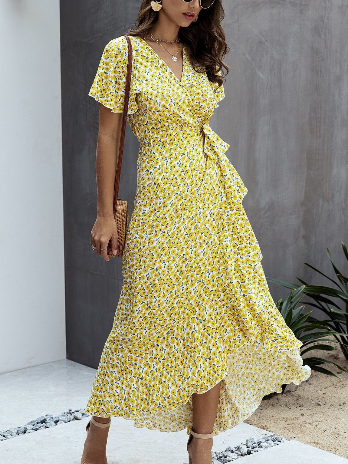 Polka-dot V-neck Ruffled Short-sleeved Princess Dress - Maxi Dresses - INS | Online Fashion Free Shipping Clothing, Dresses, Tops, Shoes - 20-30 - 23/07/2021 - color-black
