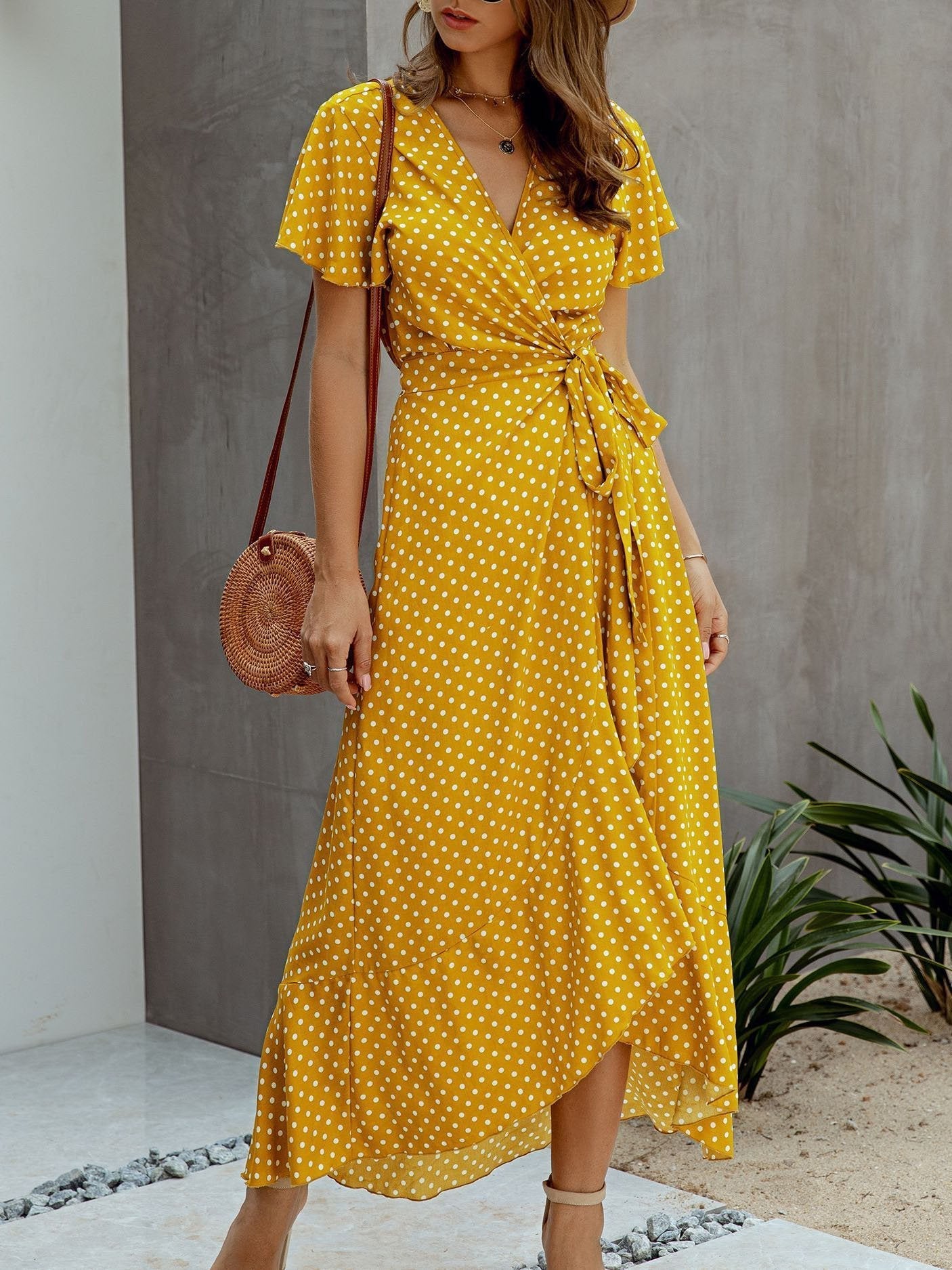Polka-dot V-neck Ruffled Short-sleeved Princess Dress - Maxi Dresses - INS | Online Fashion Free Shipping Clothing, Dresses, Tops, Shoes - 20-30 - 23/07/2021 - color-black