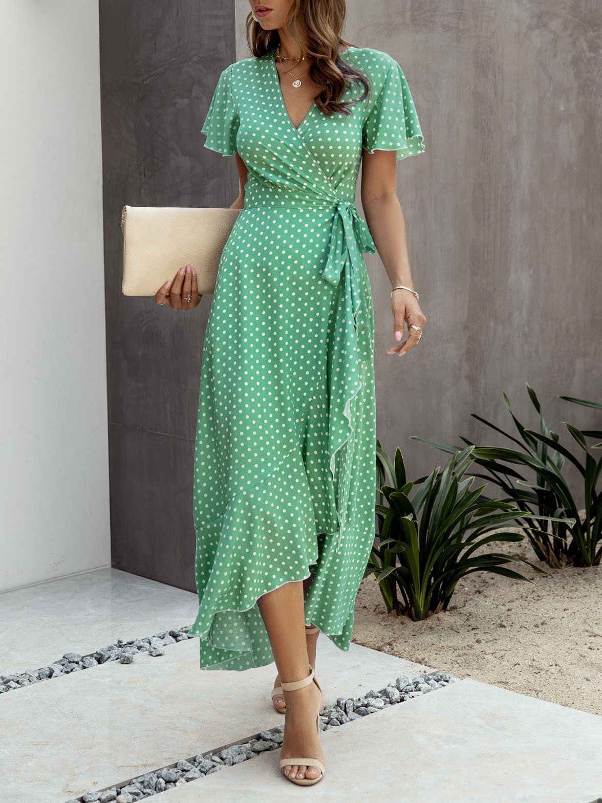 Polka-dot V-neck Ruffled Short-sleeved Princess Dress - Maxi Dresses - INS | Online Fashion Free Shipping Clothing, Dresses, Tops, Shoes - 20-30 - 23/07/2021 - color-black