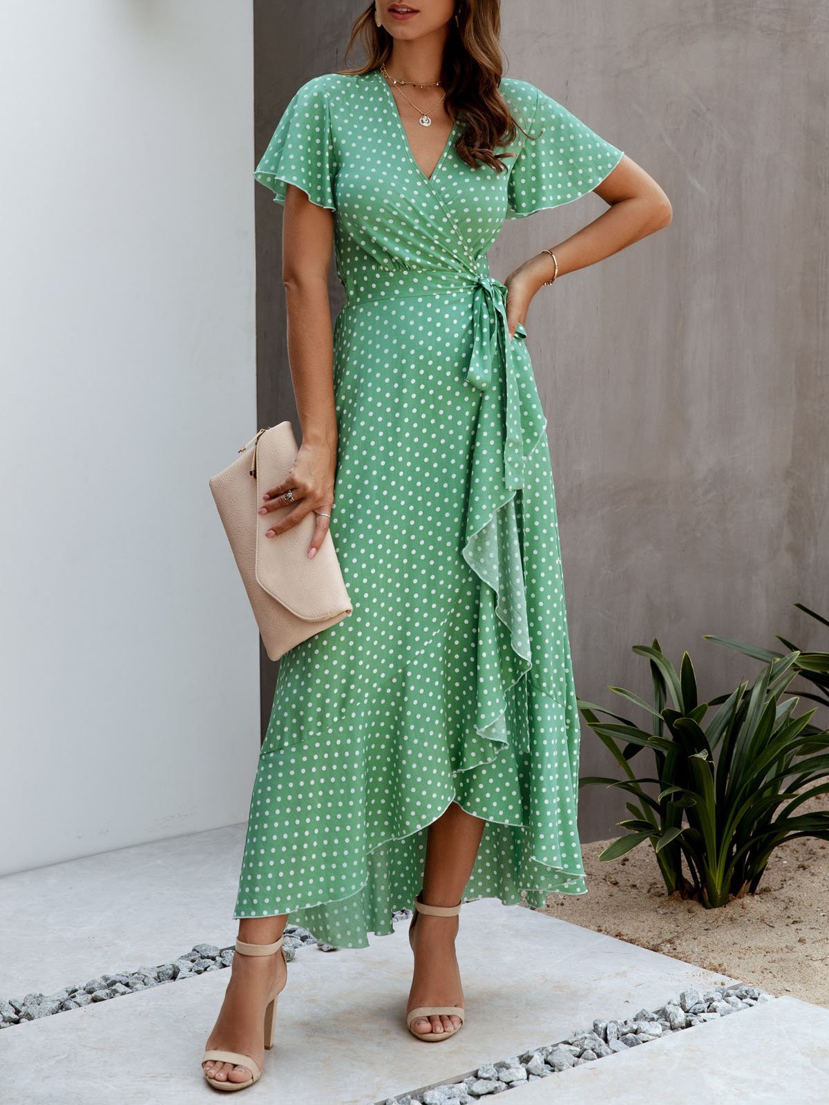 Polka-dot V-neck Ruffled Short-sleeved Princess Dress - Maxi Dresses - INS | Online Fashion Free Shipping Clothing, Dresses, Tops, Shoes - 20-30 - 23/07/2021 - color-black