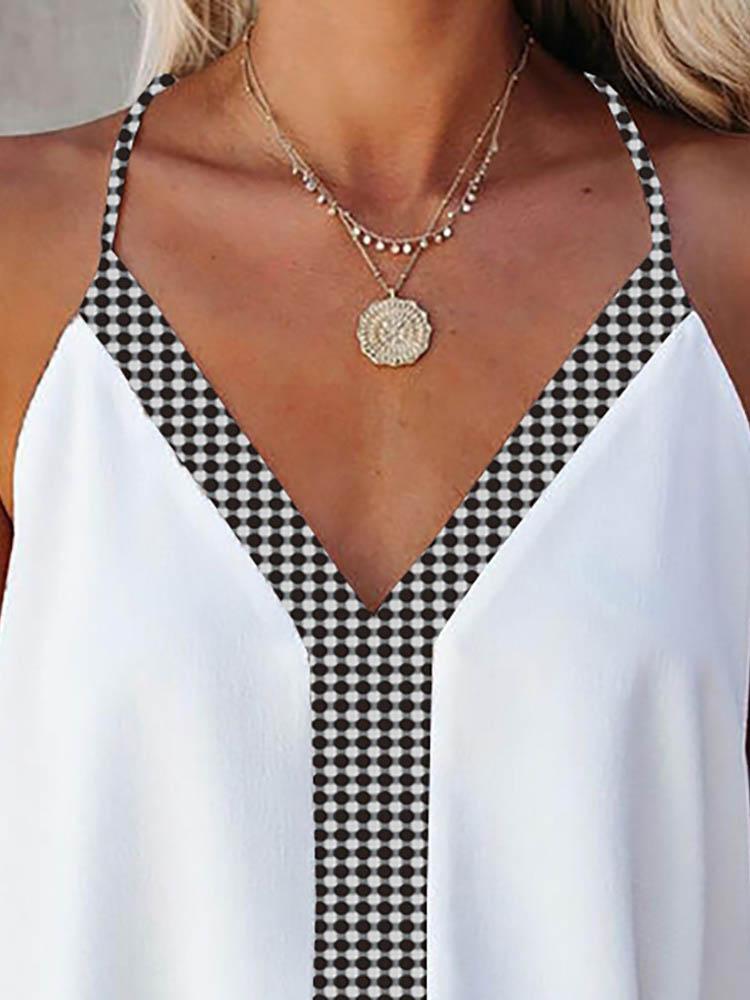 Polkadot Print Colorblock V-Neck Cami Top - Blouses - INS | Online Fashion Free Shipping Clothing, Dresses, Tops, Shoes - 30/04/2021 - BLO210430028 - Blouses