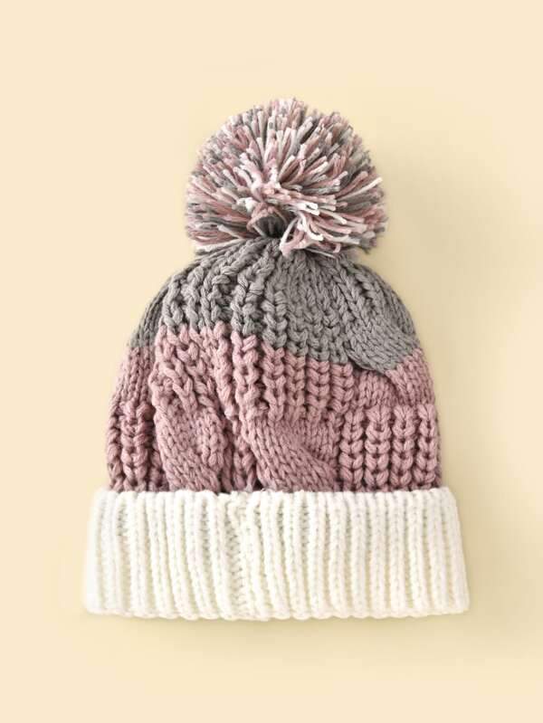 Pom-pom Decor Colorblock Beanie - INS | Online Fashion Free Shipping Clothing, Dresses, Tops, Shoes