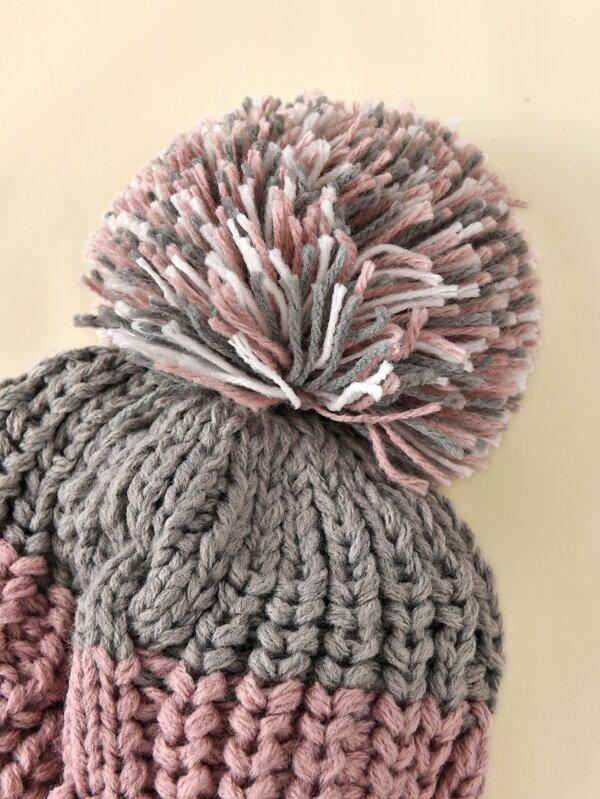 Pom-pom Decor Colorblock Beanie - INS | Online Fashion Free Shipping Clothing, Dresses, Tops, Shoes
