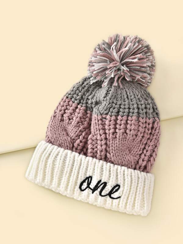 Pom-pom Decor Colorblock Beanie - INS | Online Fashion Free Shipping Clothing, Dresses, Tops, Shoes