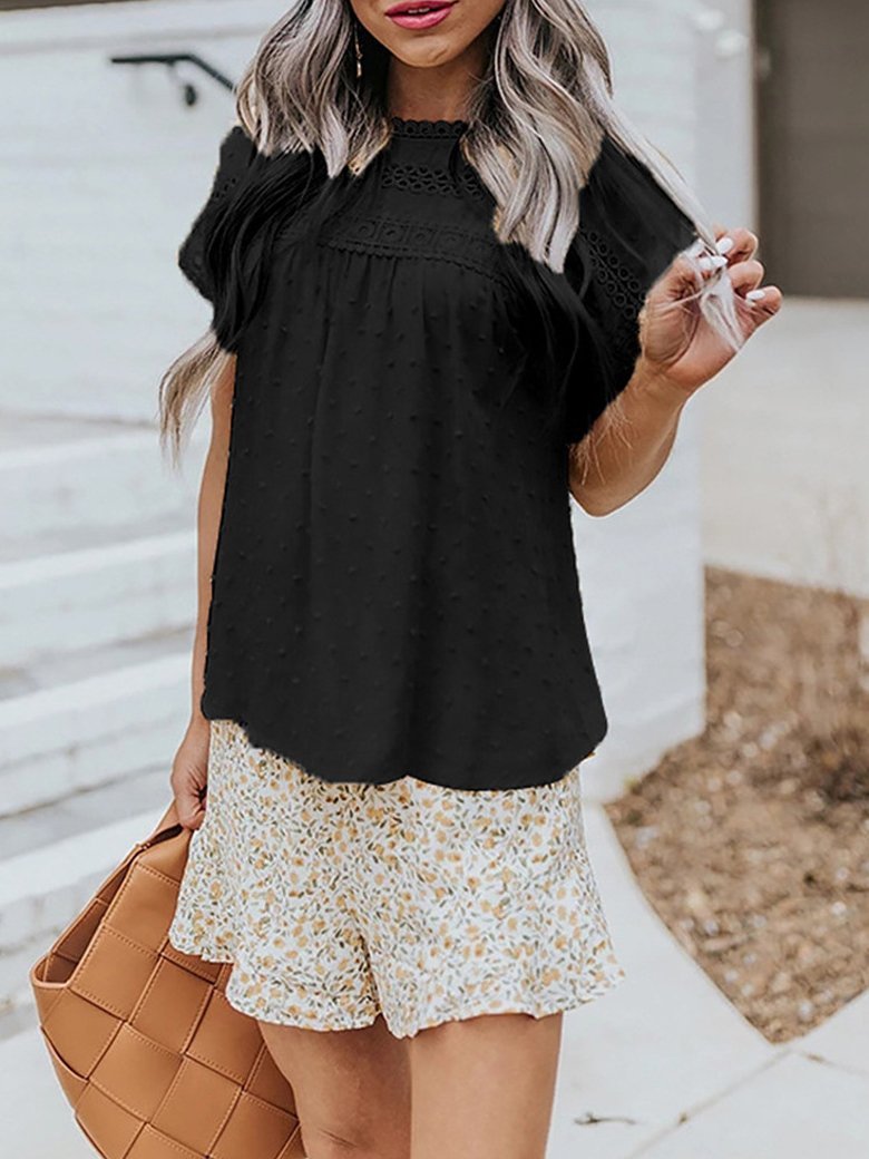 Pompom Hollow Casual T-shirt - T-shirts - INS | Online Fashion Free Shipping Clothing, Dresses, Tops, Shoes - 18/06/2021 - 20-30 - color-black
