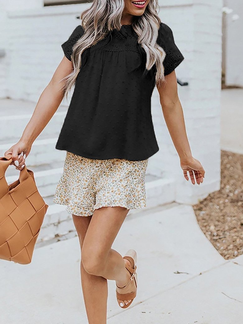 Pompom Hollow Casual T-shirt - T-shirts - INS | Online Fashion Free Shipping Clothing, Dresses, Tops, Shoes - 18/06/2021 - 20-30 - color-black