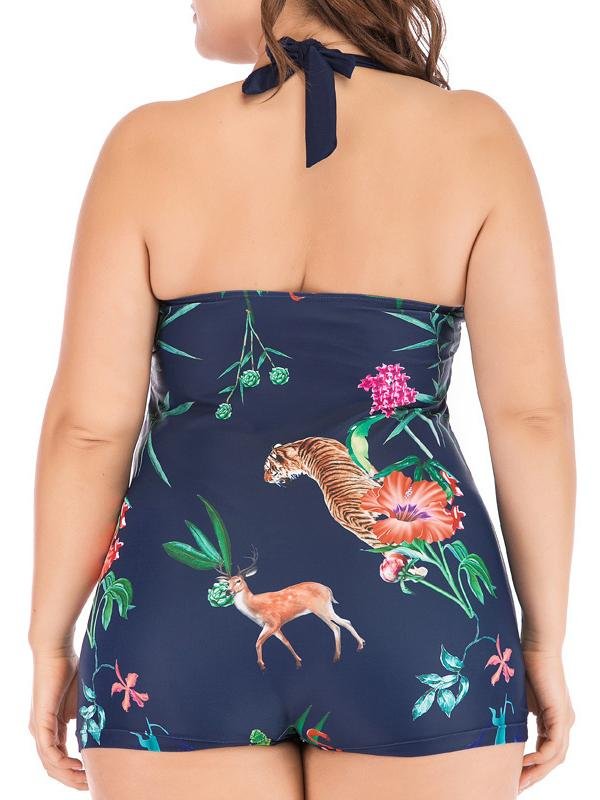 Print Boxer Shorts One-Piece Plus Size Swimsuit - Plus Swimsuits - INS | Online Fashion Free Shipping Clothing, Dresses, Tops, Shoes - 22/04/2021 - Catagory_Plus Swimsuits - Color_Navy Blue