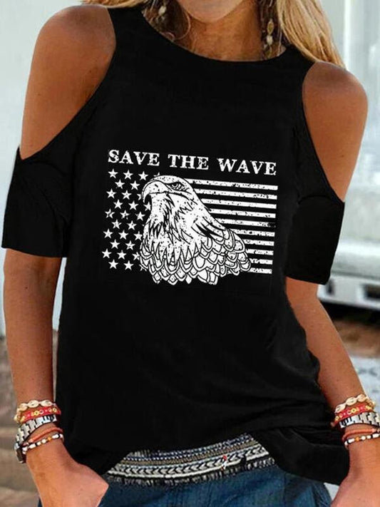 Print Round Neck Off Shoulder T-shirt - T-shirts - INS | Online Fashion Free Shipping Clothing, Dresses, Tops, Shoes - 01/06/2021 - Color_Black - LXQ