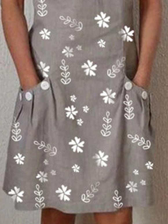 Print Short Sleeve Round Neck Pocket Dress - Mini Dresses - INS | Online Fashion Free Shipping Clothing, Dresses, Tops, Shoes - 19/06/2021 - 20-30 - color-gray