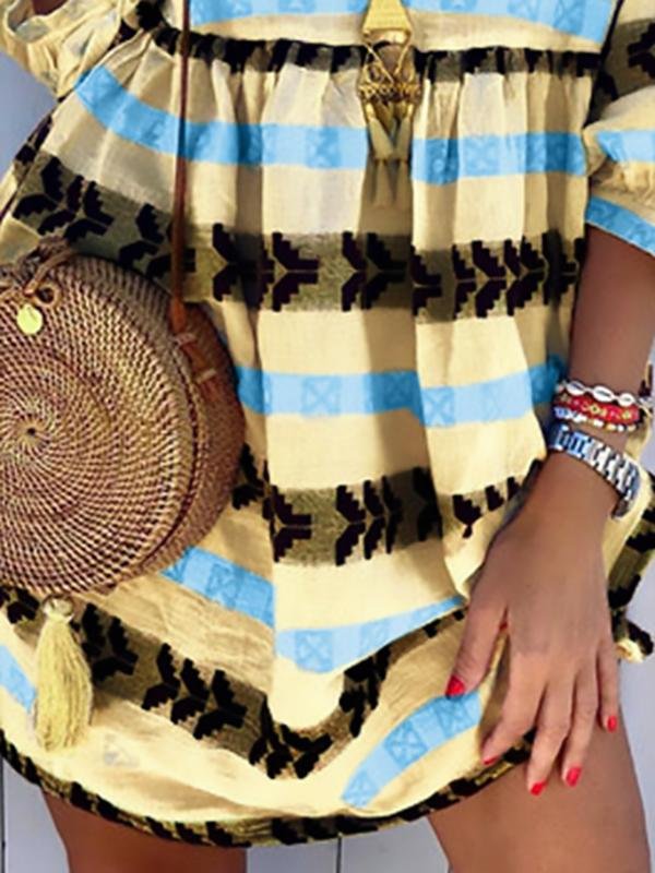 Print V Neck Casual 3/4 Sleeve Women's Dress - Mini Dresses - INS | Online Fashion Free Shipping Clothing, Dresses, Tops, Shoes - 20-30 - 20/07/2021 - color-blue