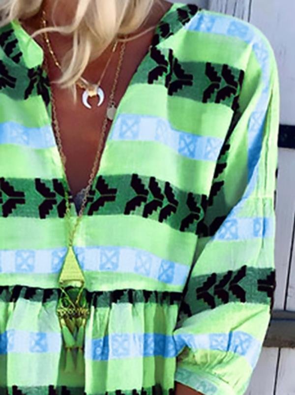 Print V Neck Casual 3/4 Sleeve Women's Dress - Mini Dresses - INS | Online Fashion Free Shipping Clothing, Dresses, Tops, Shoes - 20-30 - 20/07/2021 - color-blue