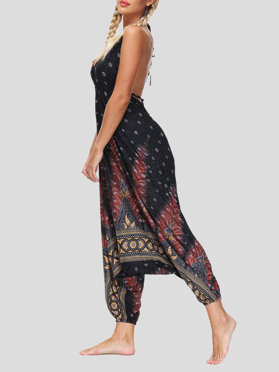 Print V Neck Lace-up Halter Sports Yoga Jumpsuit - Jumpsuits & Rompers - INS | Online Fashion Free Shipping Clothing, Dresses, Tops, Shoes - 15/07/2021 - 20-30 - Bottoms