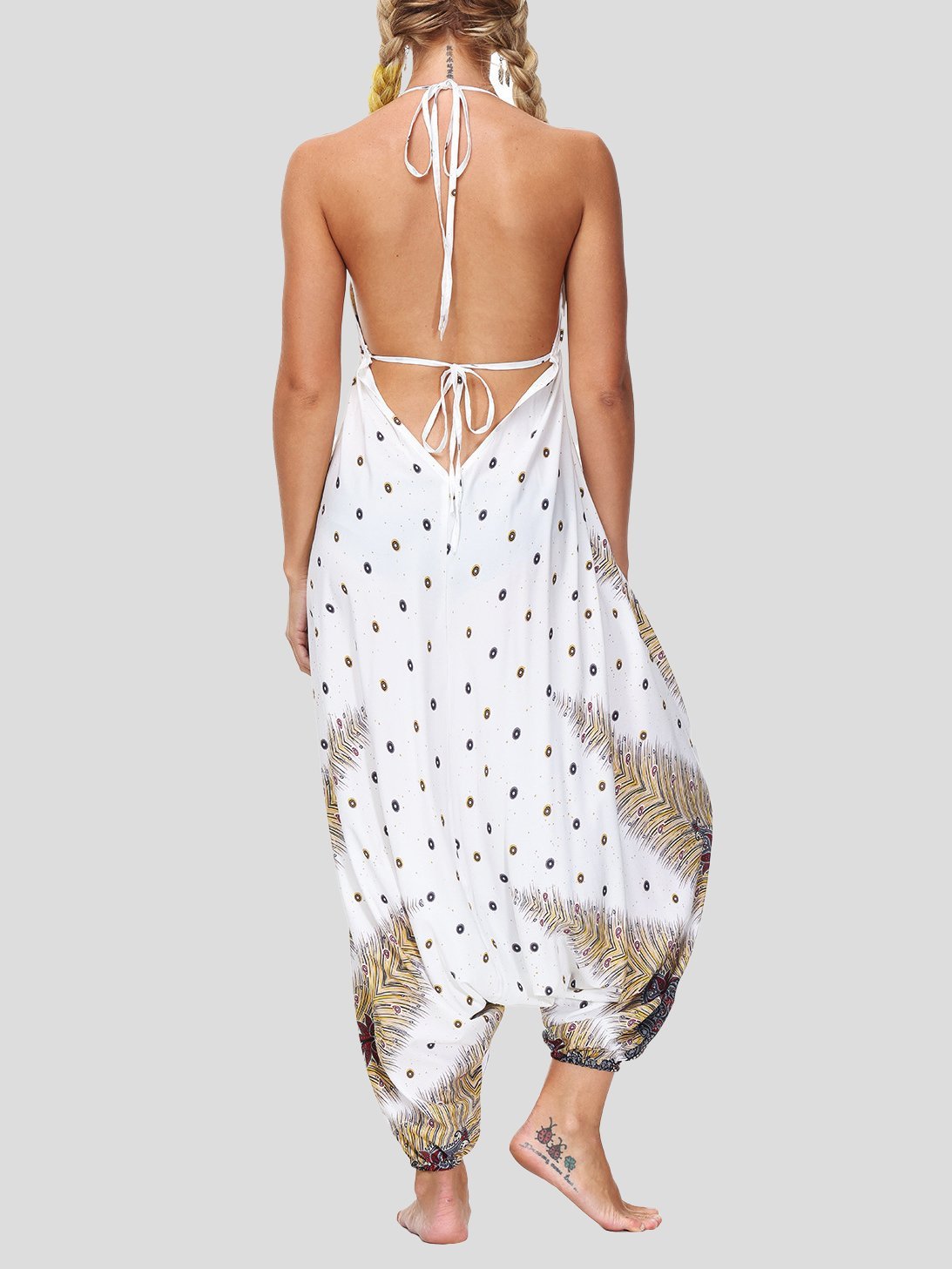 Print V Neck Lace-up Halter Sports Yoga Jumpsuit - Jumpsuits & Rompers - INS | Online Fashion Free Shipping Clothing, Dresses, Tops, Shoes - 15/07/2021 - 20-30 - Bottoms
