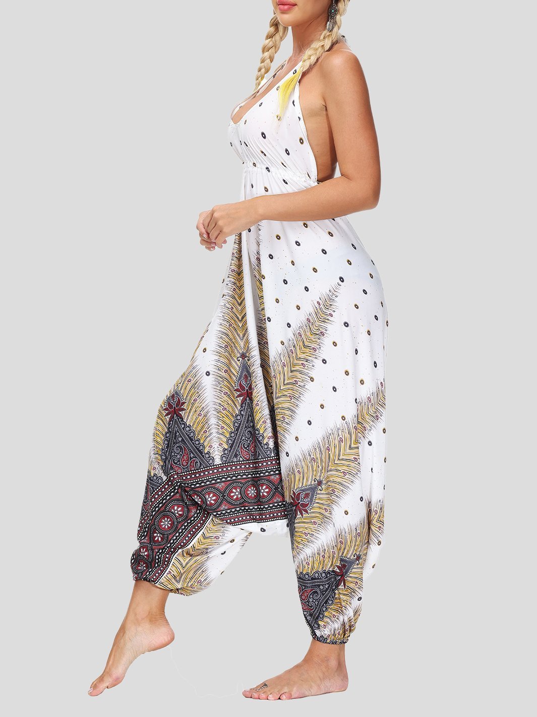 Print V Neck Lace-up Halter Sports Yoga Jumpsuit - Jumpsuits & Rompers - INS | Online Fashion Free Shipping Clothing, Dresses, Tops, Shoes - 15/07/2021 - 20-30 - Bottoms