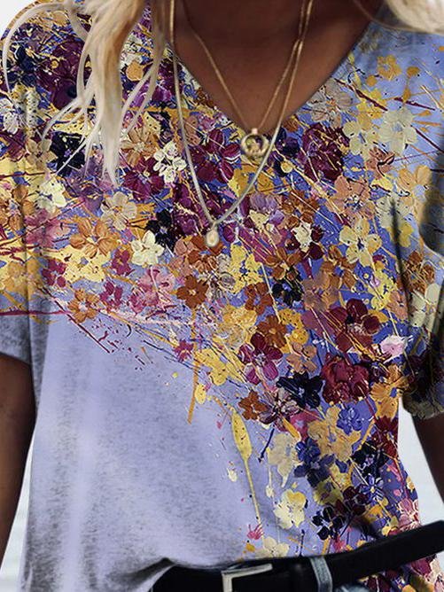 Print V-neck Short-sleeved T-shirt - T-shirts - INS | Online Fashion Free Shipping Clothing, Dresses, Tops, Shoes - 01/06/2021 - Color_Green - Color_Purple