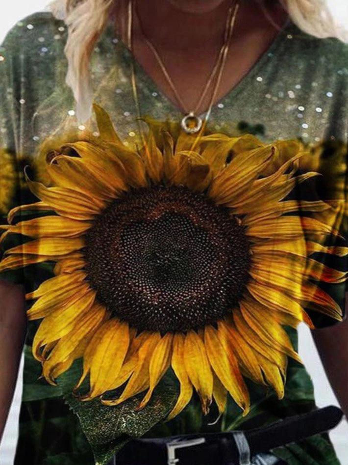 Print V-neck Short-sleeved T-shirt - T-shirts - INS | Online Fashion Free Shipping Clothing, Dresses, Tops, Shoes - 01/06/2021 - Color_Green - Color_Purple