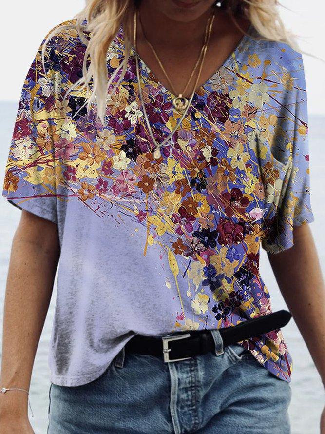 Print V-neck Short-sleeved T-shirt - T-shirts - INS | Online Fashion Free Shipping Clothing, Dresses, Tops, Shoes - 01/06/2021 - Color_Green - Color_Purple