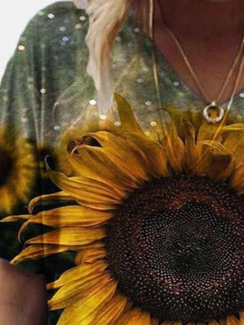 Print V-neck Short-sleeved T-shirt - T-shirts - INS | Online Fashion Free Shipping Clothing, Dresses, Tops, Shoes - 01/06/2021 - Color_Green - Color_Purple