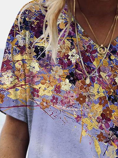 Print V-neck Short-sleeved T-shirt - T-shirts - INS | Online Fashion Free Shipping Clothing, Dresses, Tops, Shoes - 01/06/2021 - Color_Green - Color_Purple